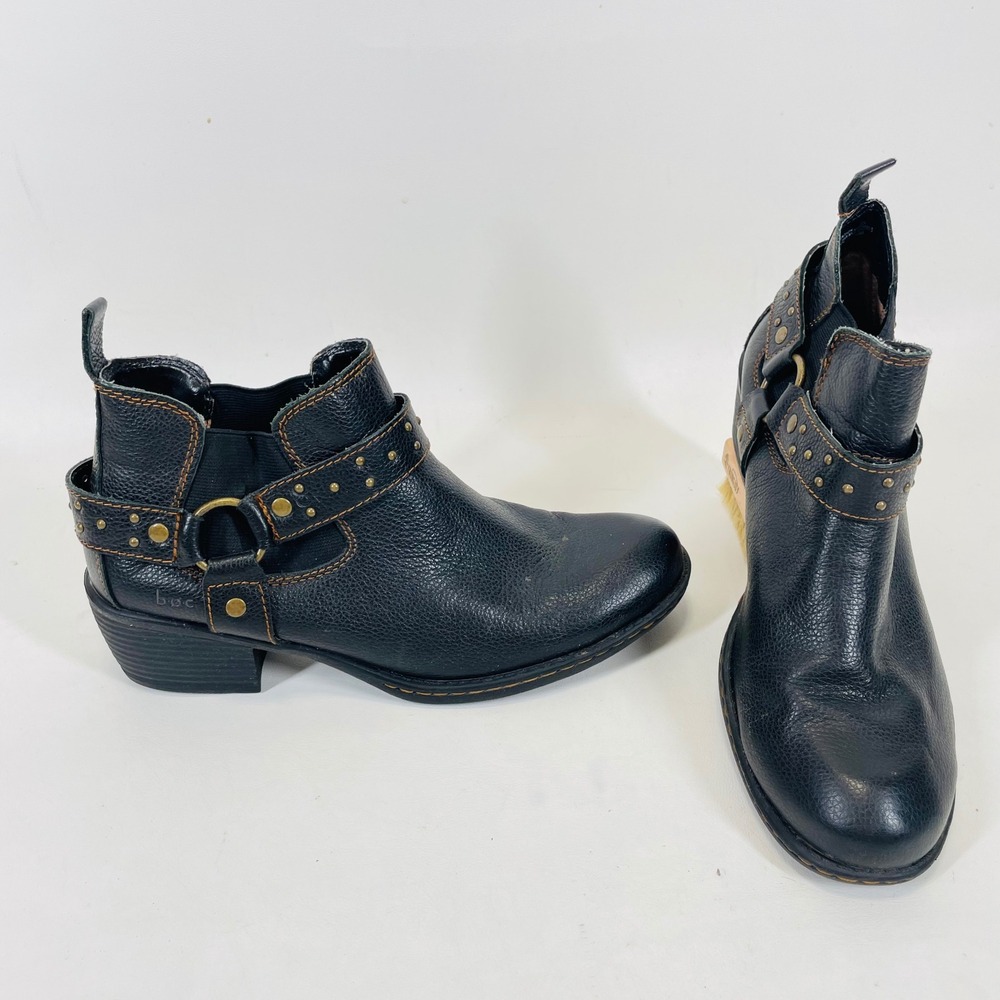 b.o.c. Born Concept Black Leather Studded Harness Ankle Boots C42303 Womens 9